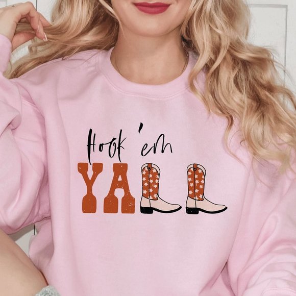 Longhorn Pride 'Hook 'em Y'all' UT Austin Edition Pink Sweatshirt - Picture 1 of 6